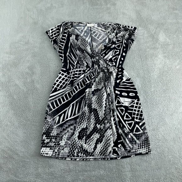 Chicos Womens Black & White Abstract Print Wrap Dress Size 2 (L) 2273 - Picture 1 of 8